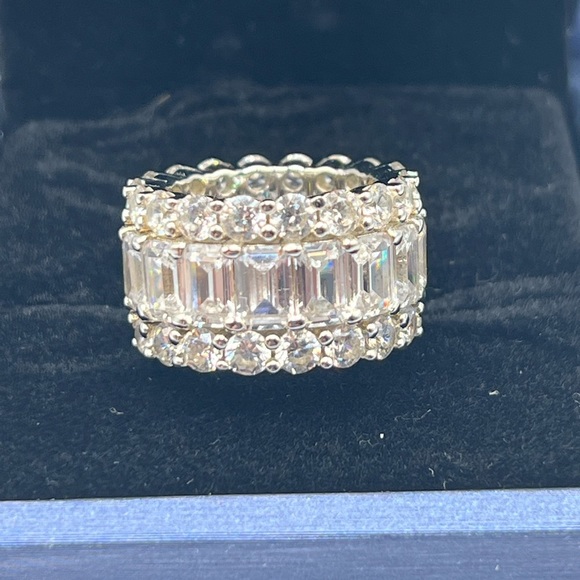 Women’s Ring Triple Row Italo Sterling Silver Created EternityBand Size 6 925 - Picture 14 of 16